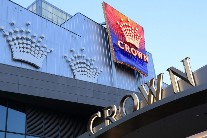 Crown logo outside of Crown Melbourne casino