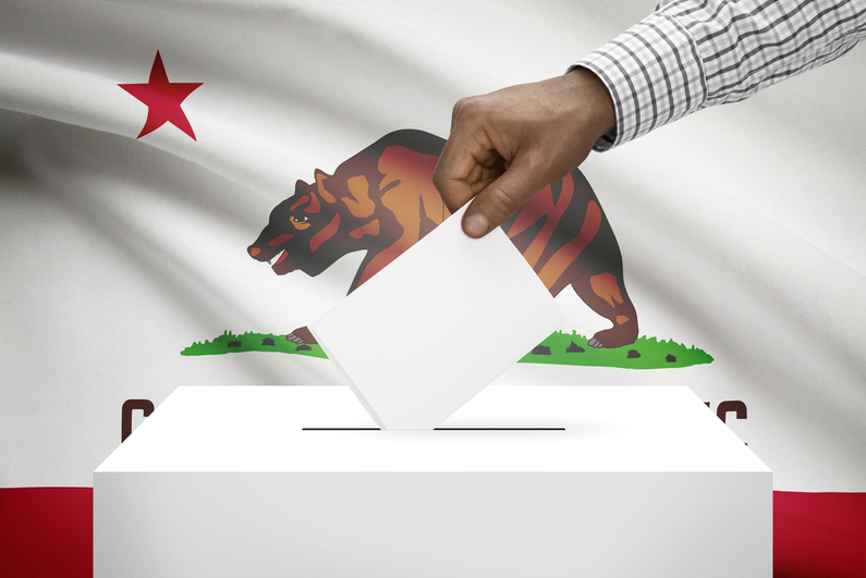 California flag with ballot box